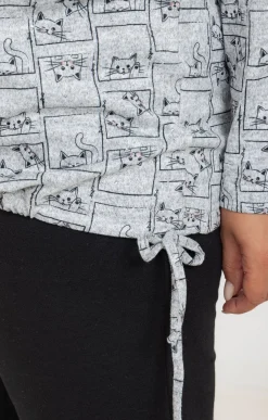 Toscane Boutique Tee-shirts|Tee-shirt maille chaude imprimé chats GRIS