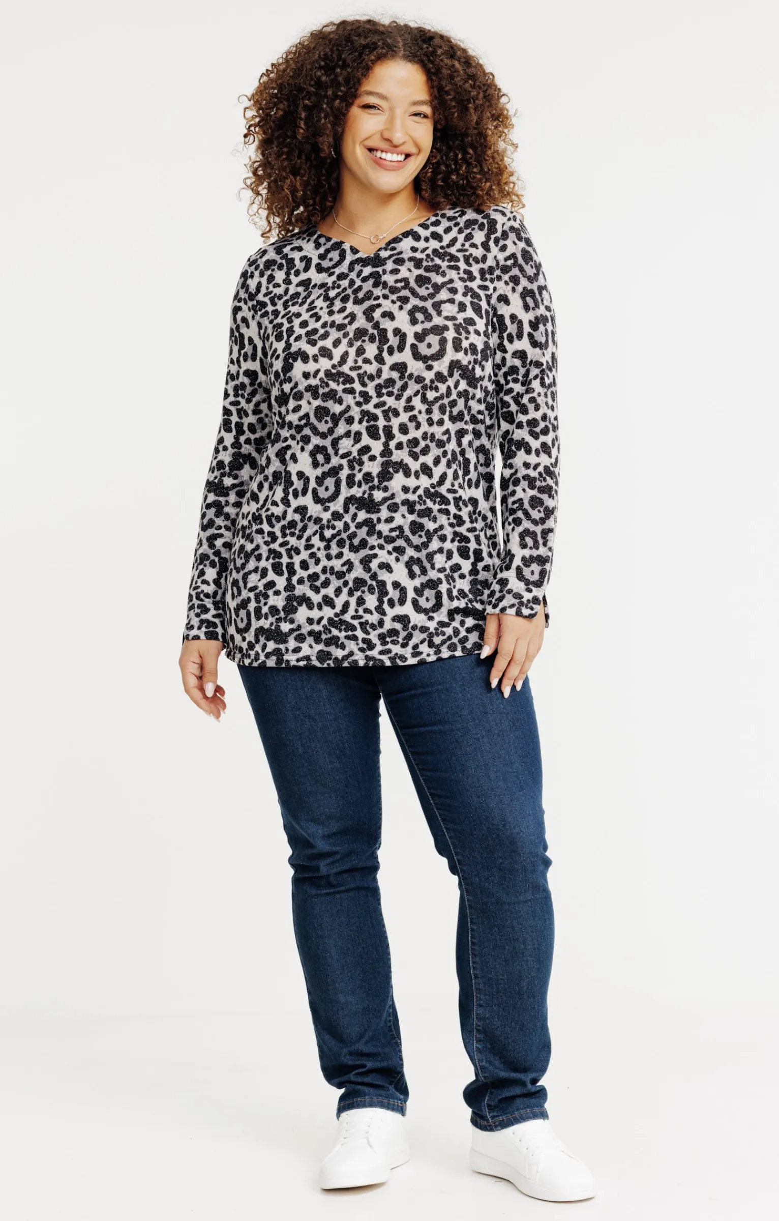 Toscane Boutique Tee-shirts|Tee-shirt maille chaude léopard GRIS