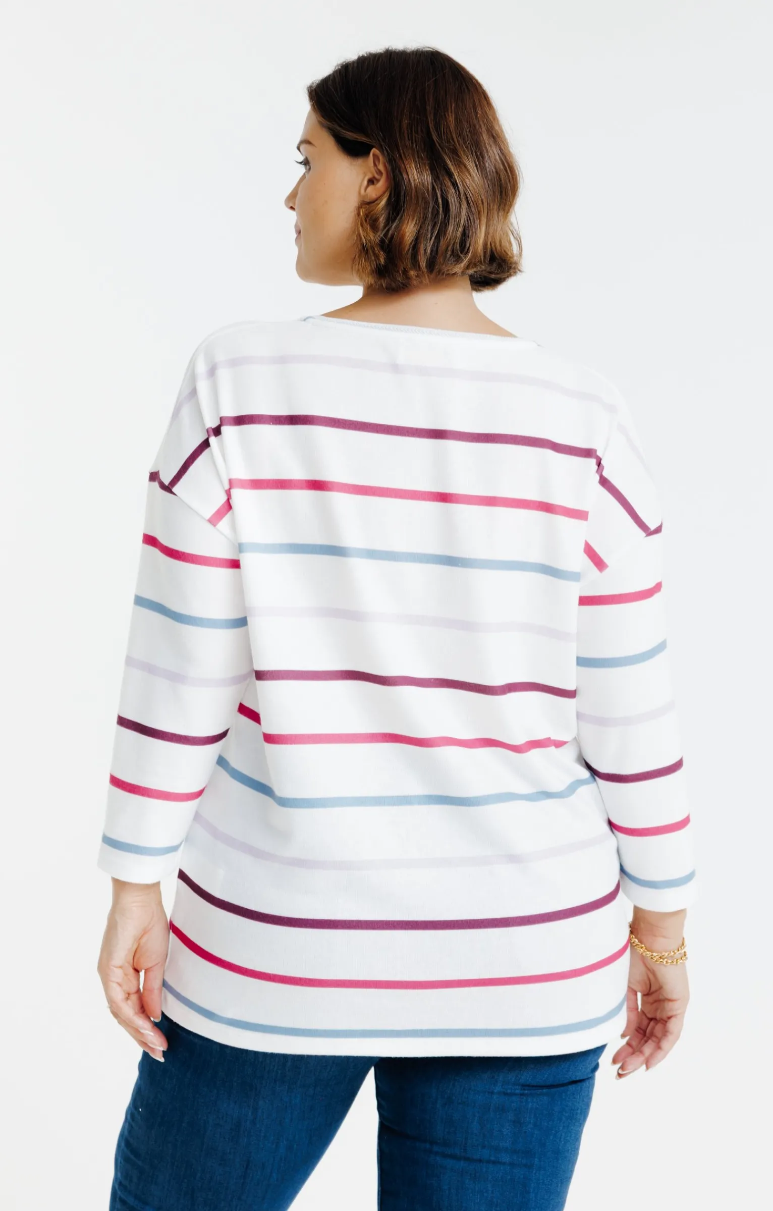 Toscane Boutique Tee-shirts|Tee-shirt maille chaude rayé et fleurs ROSE VIF