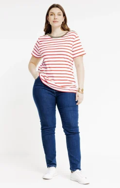 Toscane Boutique Tee-shirts|Tee-shirt marinière col bateau contrasté KAKI CLAIR