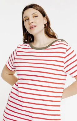Toscane Boutique Tee-shirts|Tee-shirt marinière col bateau contrasté KAKI CLAIR