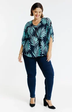 Toscane Boutique Tee-shirts|Tee-shirt poncho imprimé avec collier TURQUOISE