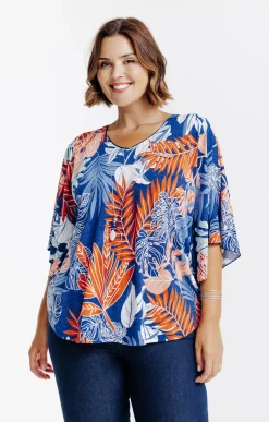 Toscane Boutique Tee-shirts|Tee-shirt poncho imprimé avec collier TERRE CUITE