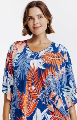 Toscane Boutique Tee-shirts|Tee-shirt poncho imprimé avec collier TERRE CUITE