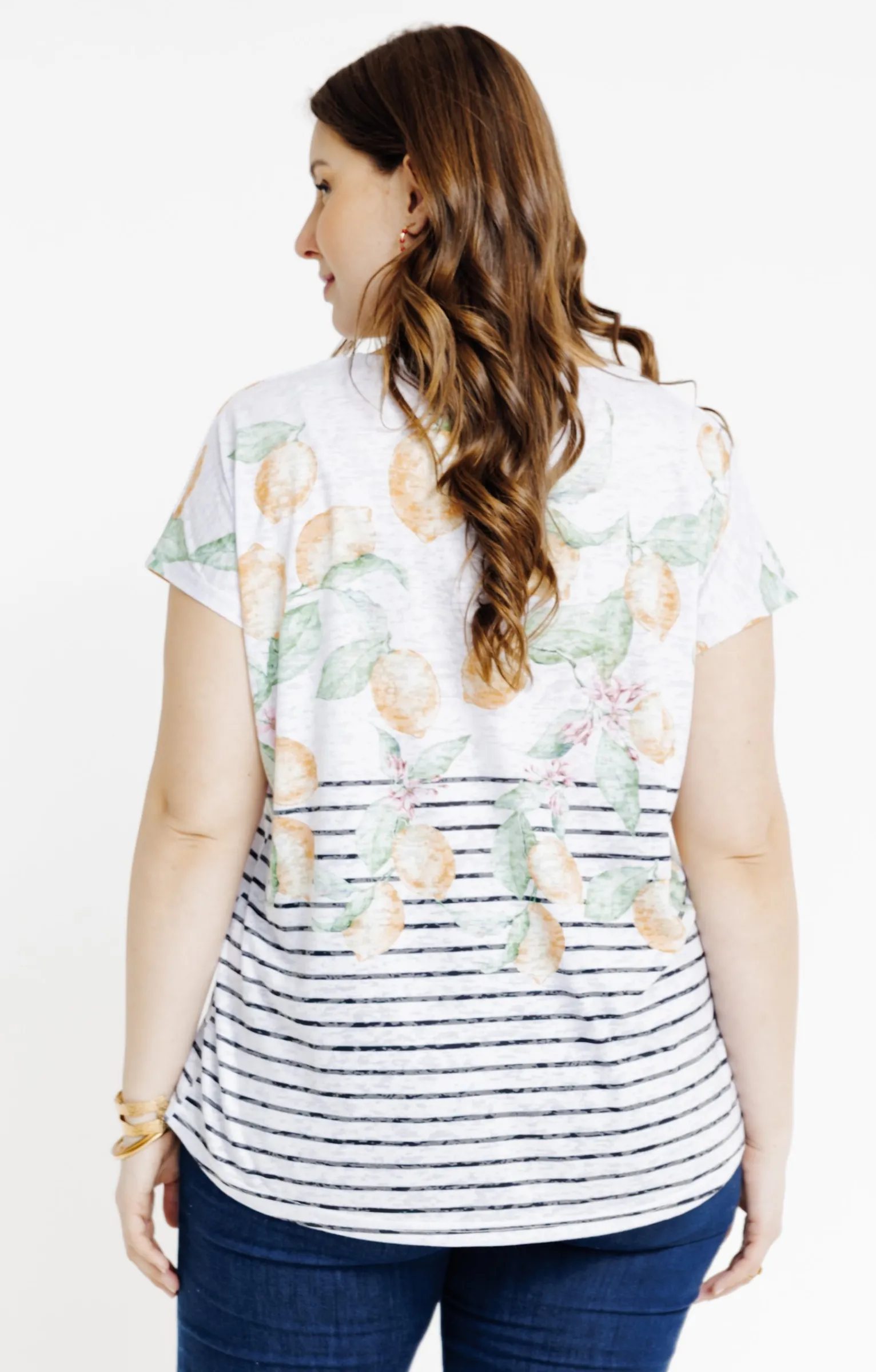 Toscane Boutique Tee-shirts|Tee-shirt rayé avec motifs citrons JAUNE