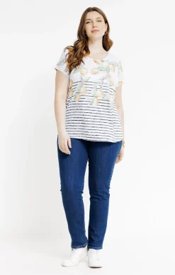 Toscane Boutique Tee-shirts|Tee-shirt rayé avec motifs citrons JAUNE