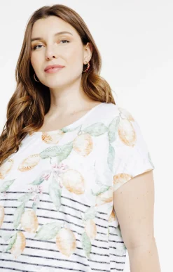 Toscane Boutique Tee-shirts|Tee-shirt rayé avec motifs citrons JAUNE