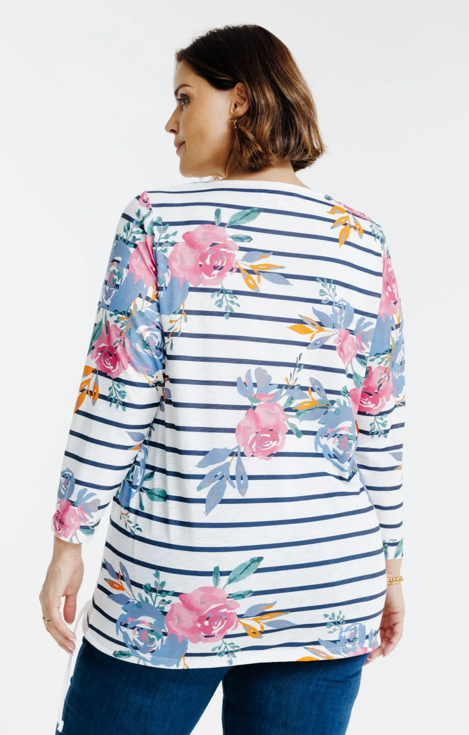 Toscane Boutique Tee-shirts|Tee-shirt rayé imprimé fleurs ROSE BARBIE