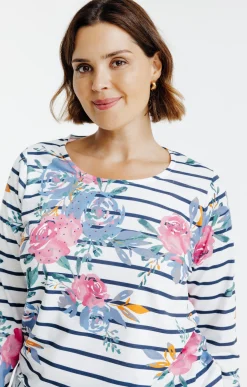 Toscane Boutique Tee-shirts|Tee-shirt rayé imprimé fleurs ROSE BARBIE