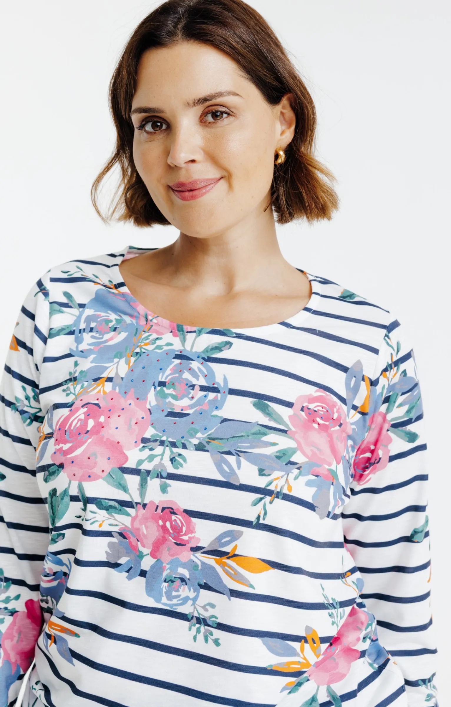 Toscane Boutique Tee-shirts|Tee-shirt rayé imprimé fleurs ROSE BARBIE