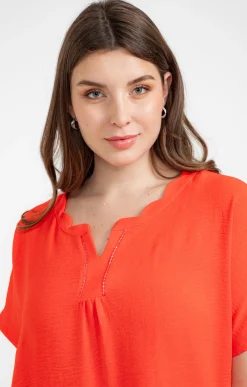 Toscane Boutique Tee-shirts|Tee-shirt uni avec feston ROUGE CLAIR