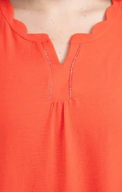 Toscane Boutique Tee-shirts|Tee-shirt uni avec feston ROUGE CLAIR