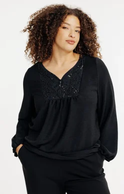 Toscane Boutique Tee-shirts|Tee-shirt uni avec plastron NOIR