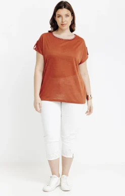 Toscane Boutique Tee-shirts|Tee-shirt uni avec tresse à l'encolure CORAIL