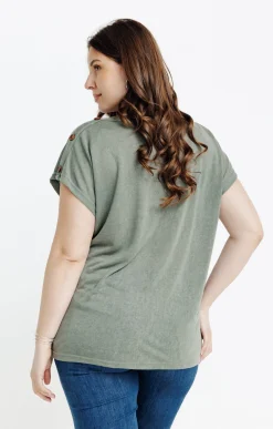 Toscane Boutique Tee-shirts|Tee-shirt uni col bateau croisé TILLEUL