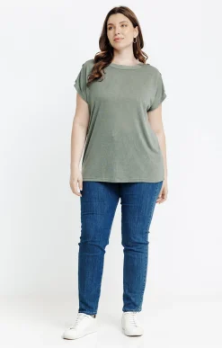 Toscane Boutique Tee-shirts|Tee-shirt uni col bateau croisé TILLEUL