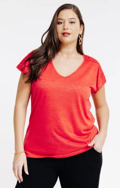 Toscane Boutique Tee-shirts|Tee-shirt uni effet lin BRIQUE