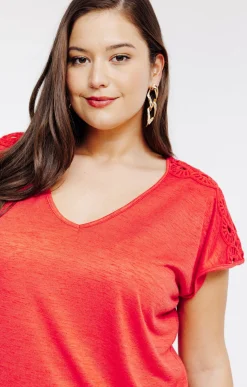 Toscane Boutique Tee-shirts|Tee-shirt uni effet lin BRIQUE