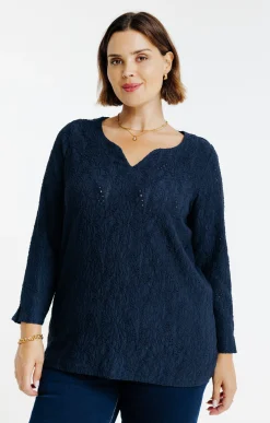 Toscane Boutique Tee-shirts|Tee-shirt uni reliéfé MARINE