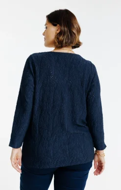 Toscane Boutique Tee-shirts|Tee-shirt uni reliéfé MARINE