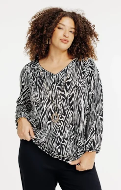 Toscane Boutique Tee-shirts|Tee-shirt zébré avec collier NOIR