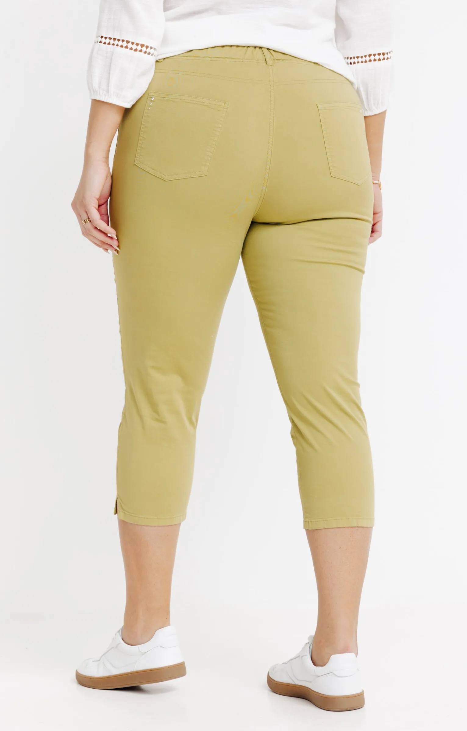 Toscane Boutique Pantalons|Tregging court détail strass smocked SMOKE GREEN