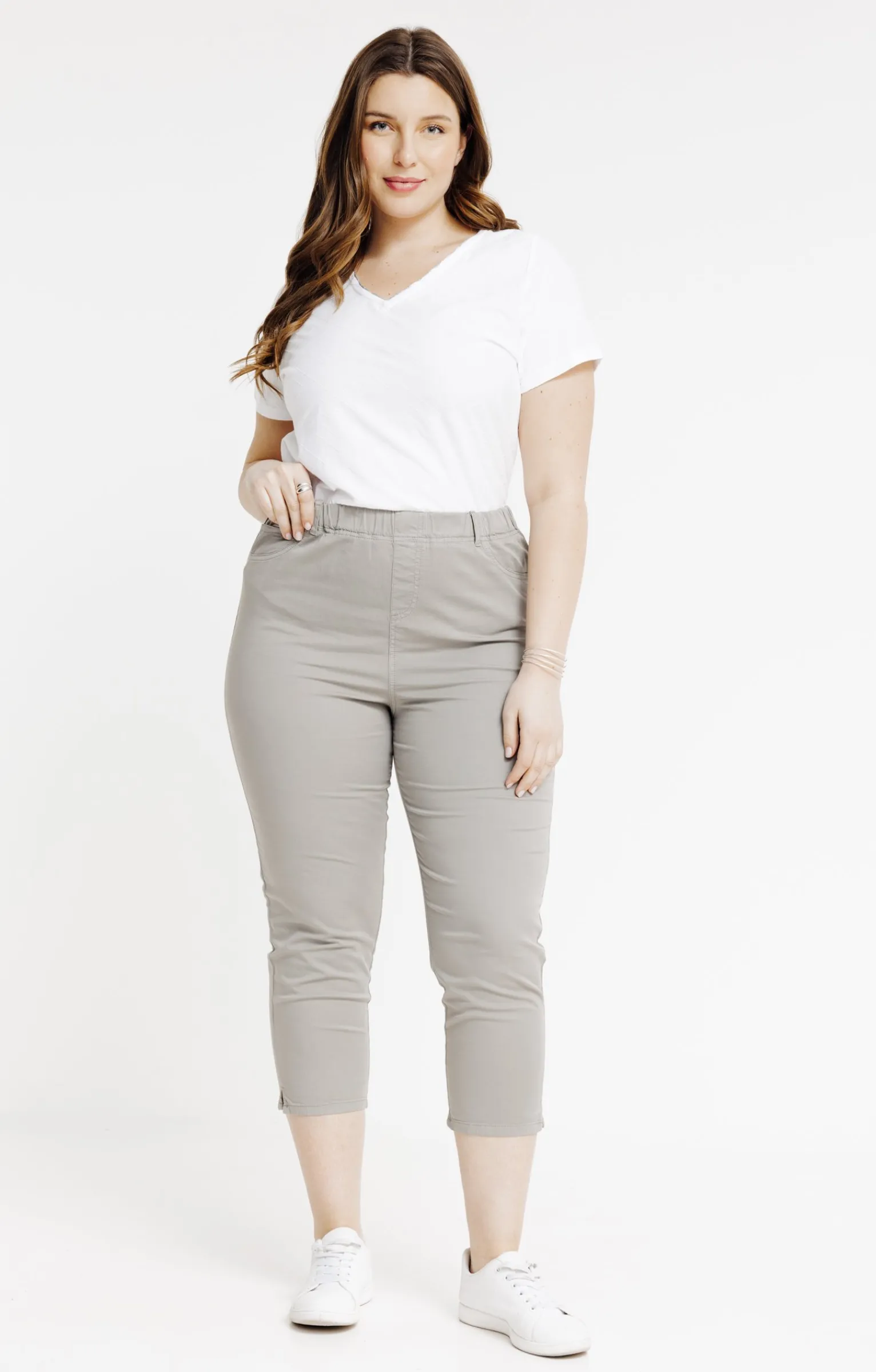 Toscane Boutique Pantalons|Tregging court détail strass smocked TAUPE