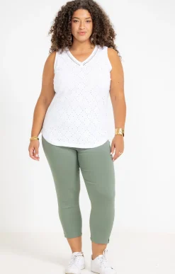 Toscane Boutique Pantalons|Tregging court stretch détail rivet TILLEUL