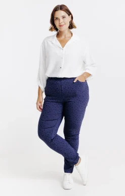 Toscane Boutique Pantalons|Tregging jacquard motif losange MARINE