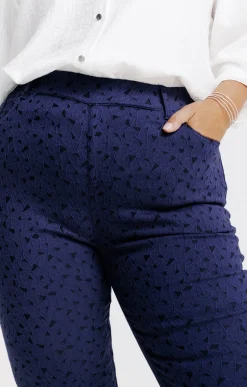 Toscane Boutique Pantalons|Tregging jacquard motif losange MARINE