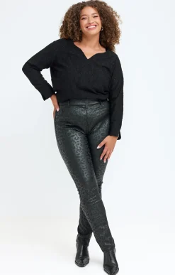 Toscane Boutique Pantalons|Tregging polaire imprimé léopard NOIR