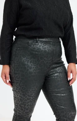 Toscane Boutique Pantalons|Tregging polaire imprimé léopard NOIR