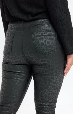 Toscane Boutique Pantalons|Tregging polaire imprimé léopard NOIR