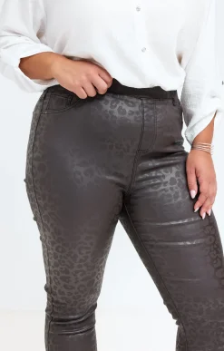 Toscane Boutique Pantalons|Tregging polaire imprimé léopard MOKA