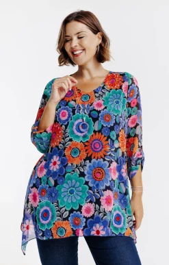 Toscane Boutique Chemisiers & Tuniques|Tunique imprimé fleuri avec collier MARINE