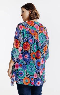 Toscane Boutique Chemisiers & Tuniques|Tunique imprimé fleuri avec collier MARINE