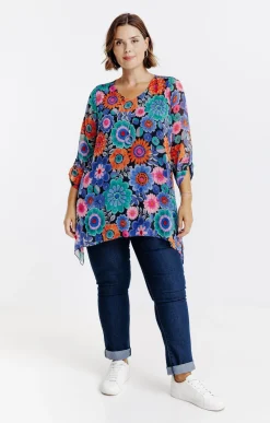 Toscane Boutique Chemisiers & Tuniques|Tunique imprimé fleuri avec collier MARINE