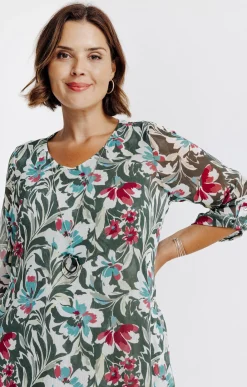 Toscane Boutique Chemisiers & Tuniques|Tunique imprimée avec collier SMOKE GREEN