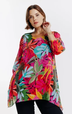 Toscane Boutique Chemisiers & Tuniques|Tunique imprimée avec collier NOIR