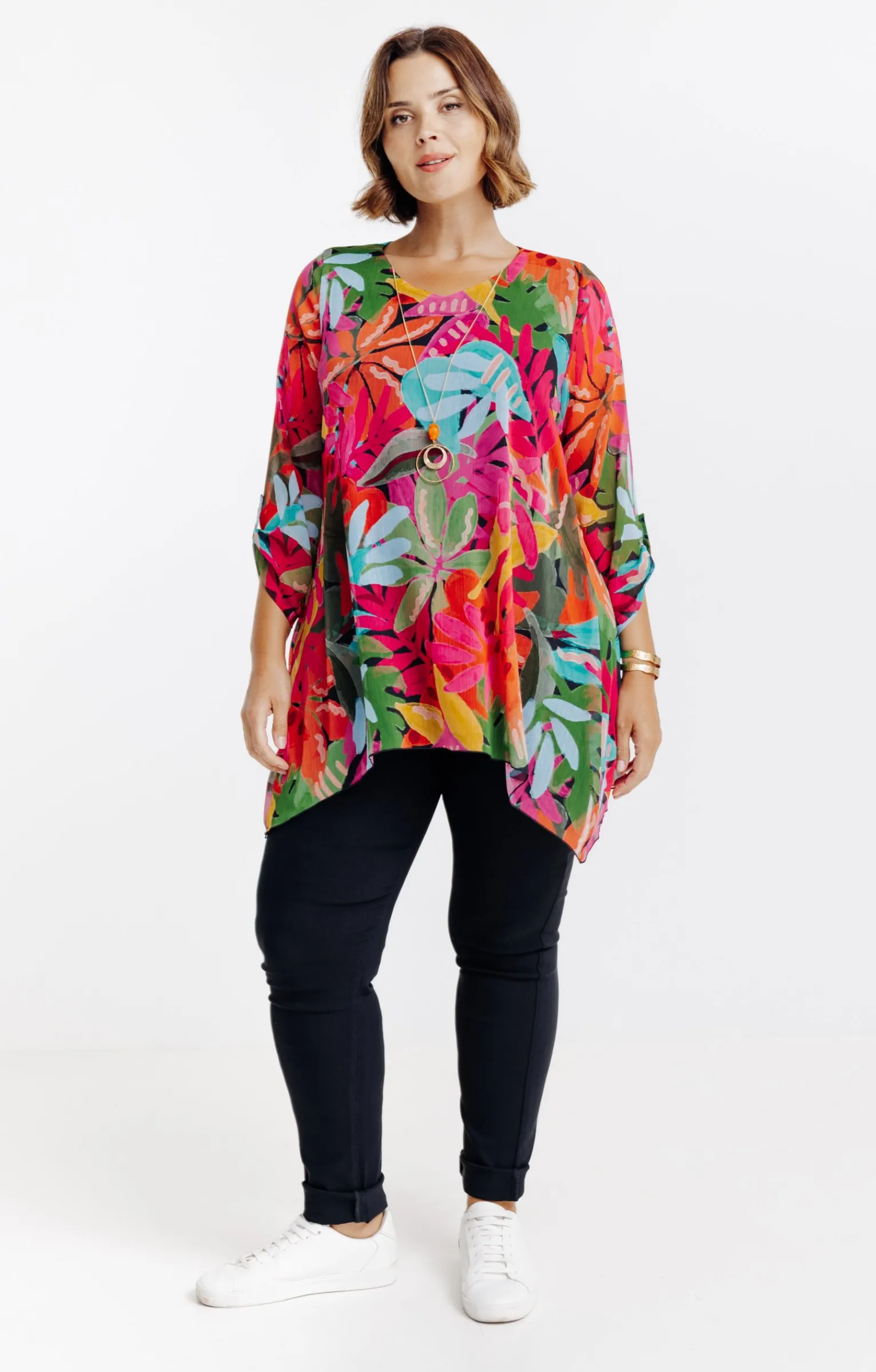 Toscane Boutique Chemisiers & Tuniques|Tunique imprimée avec collier NOIR