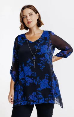 Toscane Boutique Chemisiers & Tuniques|Tunique imprimée avec collier NOIR