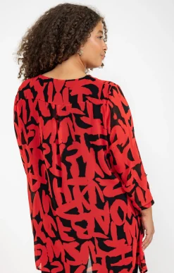 Toscane Boutique Chemisiers & Tuniques|Tunique imprimée avec collier ROUGE