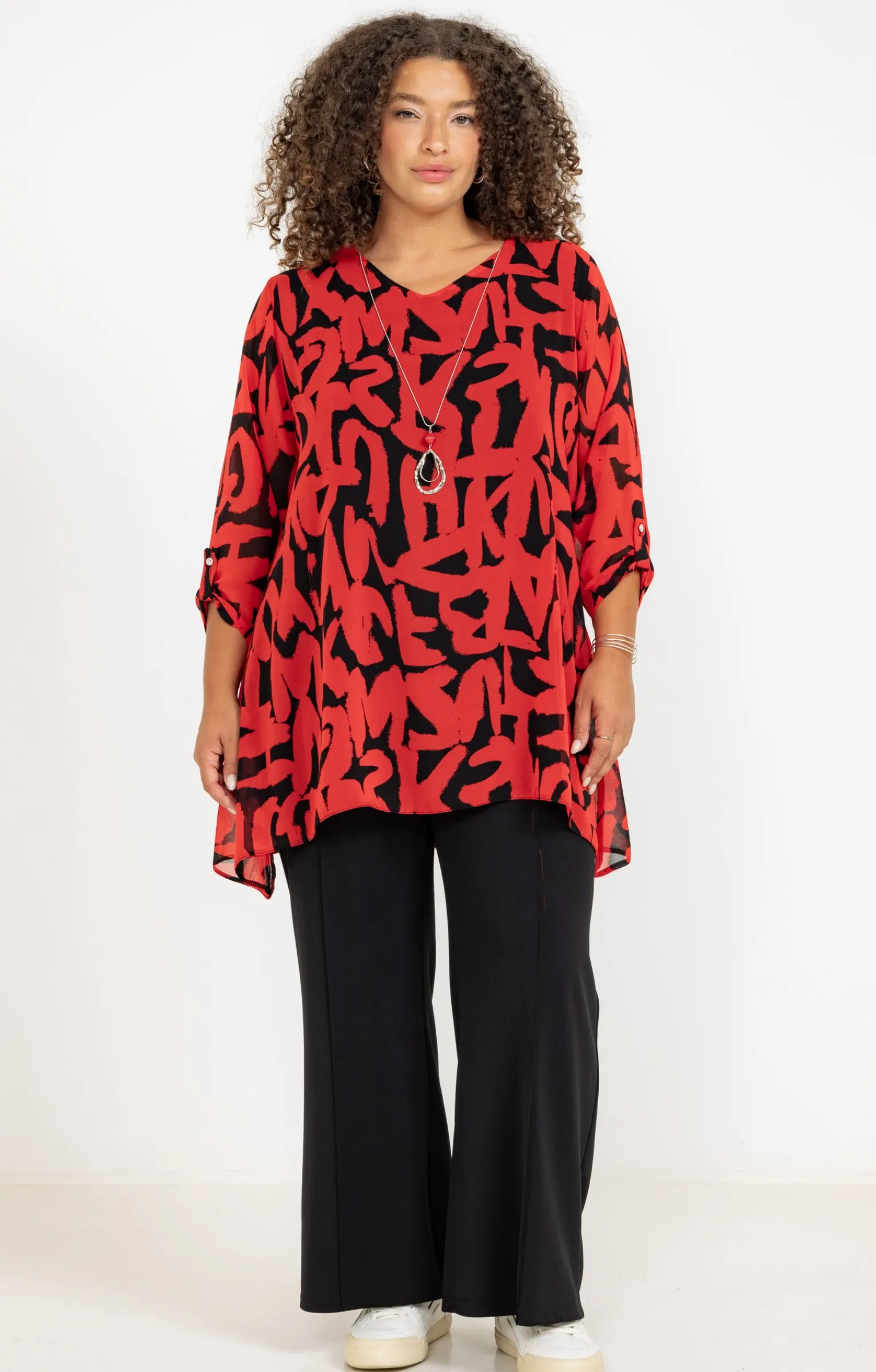 Toscane Boutique Chemisiers & Tuniques|Tunique imprimée avec collier ROUGE