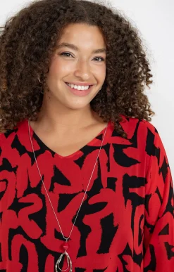 Toscane Boutique Chemisiers & Tuniques|Tunique imprimée avec collier ROUGE