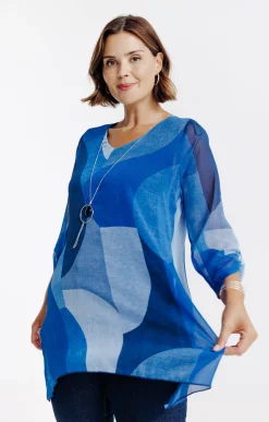 Toscane Boutique Chemisiers & Tuniques|Tunique imprimée avec collier BLEU