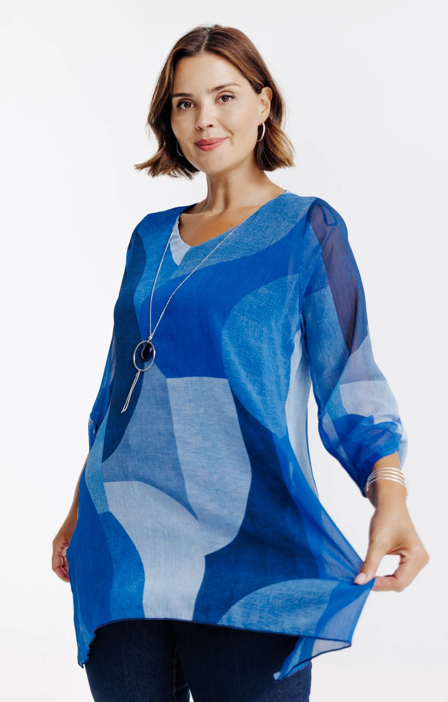 Toscane Boutique Chemisiers & Tuniques|Tunique imprimée avec collier BLEU