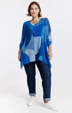 Toscane Boutique Chemisiers & Tuniques|Tunique imprimée avec collier BLEU