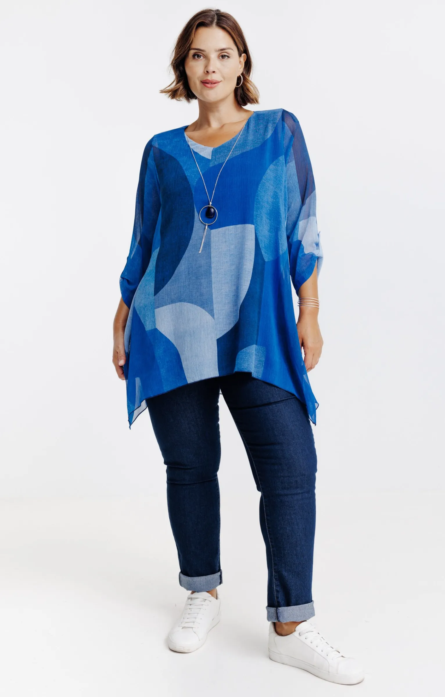 Toscane Boutique Chemisiers & Tuniques|Tunique imprimée avec collier BLEU