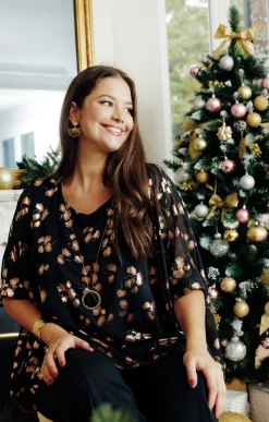 Toscane Boutique Chemisiers & Tuniques|Tunique imprimée ginko NOIR