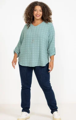 Toscane Boutique Chemisiers & Tuniques|Tunique tissu fantaisie et collier VERT DE GRIS